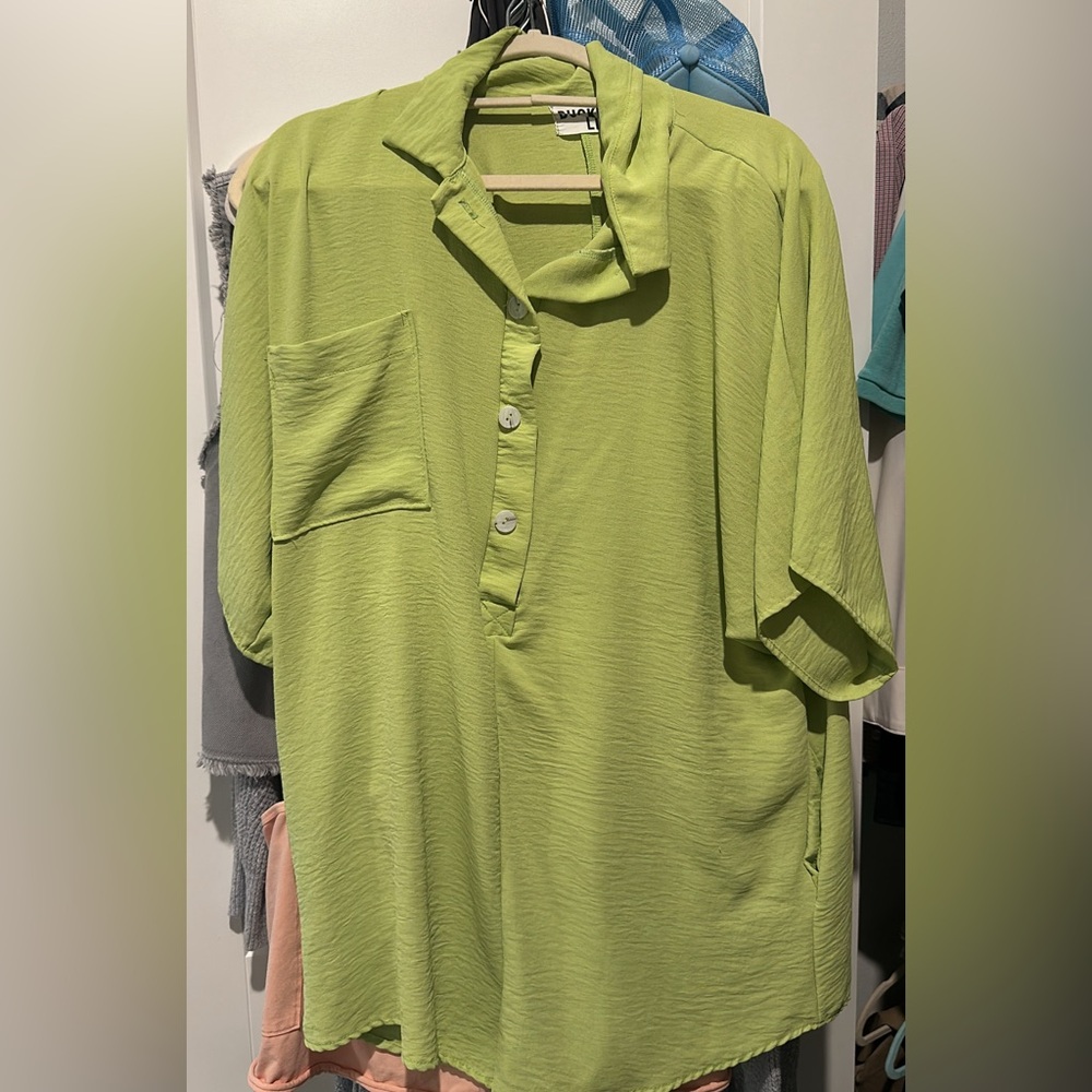 Lime green collared Pink Blush Maternity Romper XL